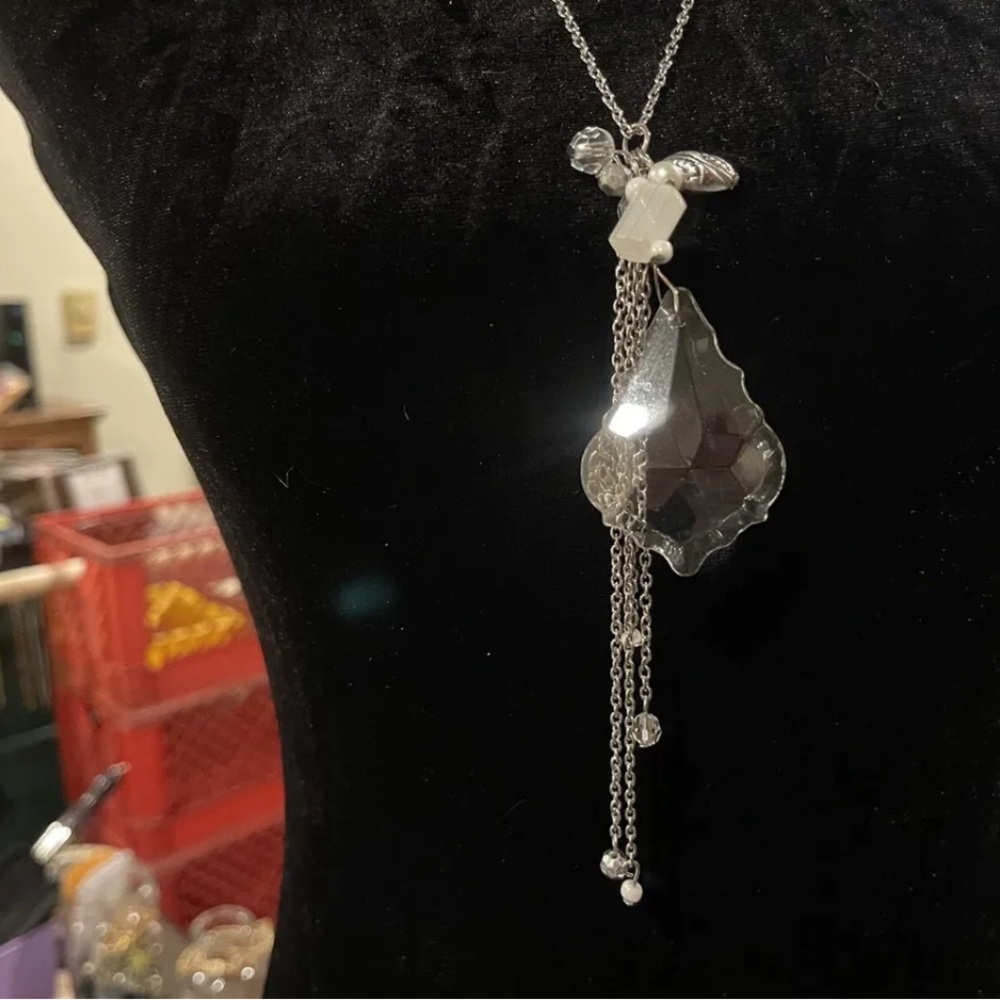 Maple Leaf Chandelier Crystal Glass Prism Necklace Multi Faceted 26 Inch